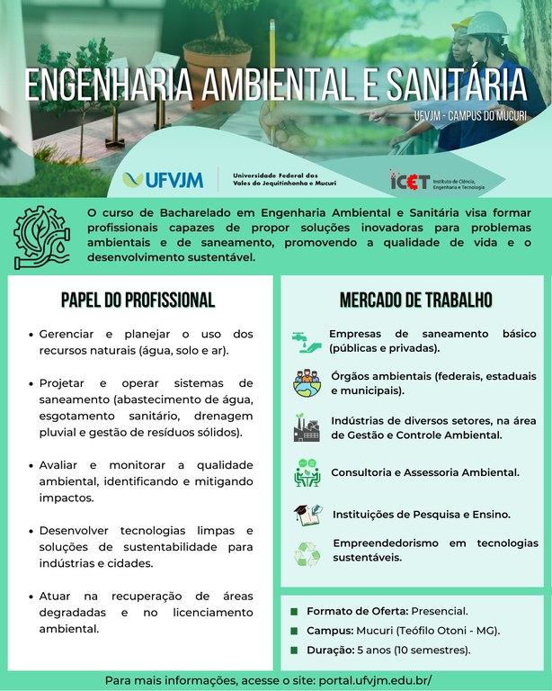 ICET passa a ofertar o curso de Engenharia Ambiental e Sanitária a ...